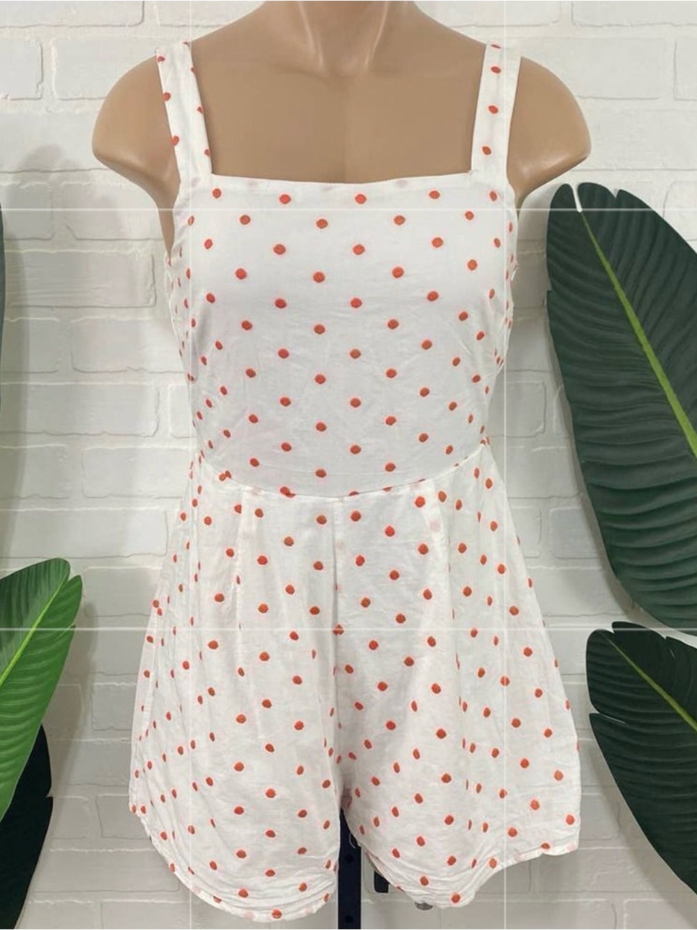 Mi Ami S White Romper w/ Embroidered Polka Dots